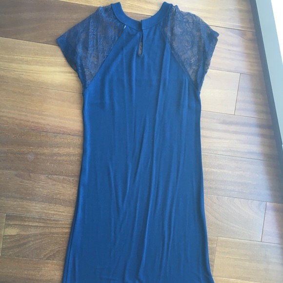 Red Valentino Blue Jersey with Lace Dress - Picture 3 of 6